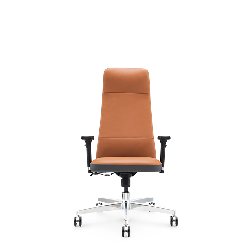 كرسي مكتب تنفيذي من جلد البولي يوريثان عالي الظهر دوار مع قاعدة من الألومنيوم أو مسند للقدمين