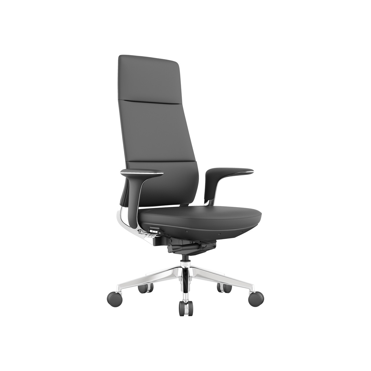 Modern minimalist black high-back office chair with layered backrest design